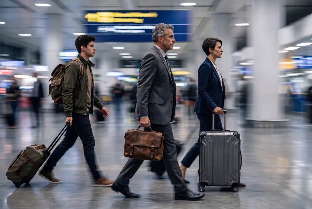 Profesionales con maletas atravesando un aeropuerto